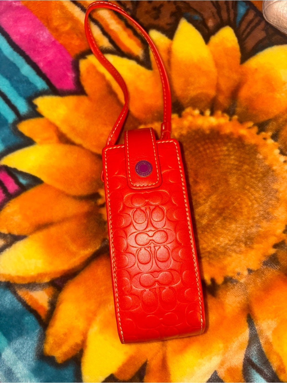 Coach Y2K Orange & Pink Leather Cell Phone Pouch with Wrist Strap - Bag Charm